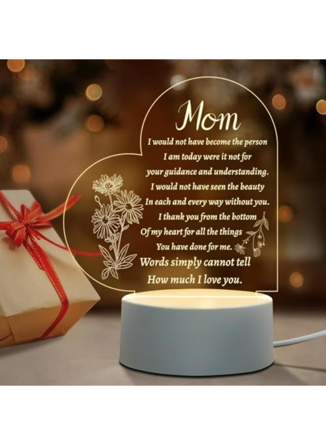 CLENEA Gifts for Mum from Daughter Son, Mum Birthday Gifts Night Light, Mum Gifts for Mother's Day, Birthday, Thanksgiving, Acrylic Night Lamp Gifts for Mum, Stepmom, Mum-heart - Image 1